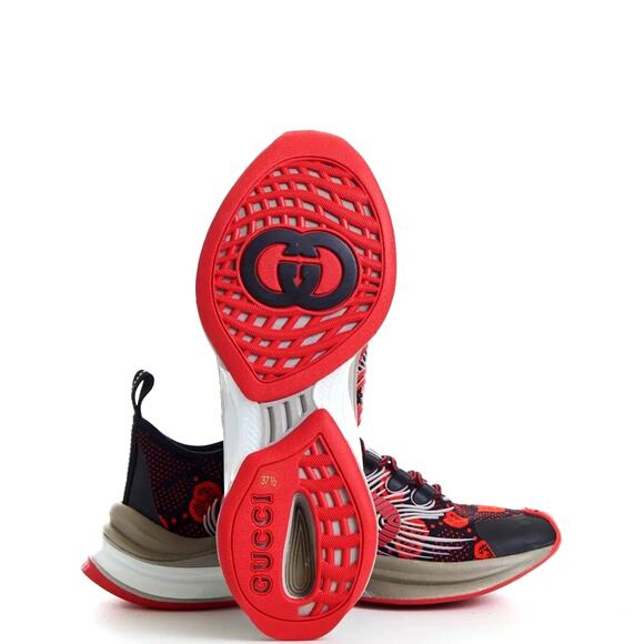 GUCCI Men's GG Run Sneakers Technical Knit 680900 Red Black Gray Sz 11 US 11.5 - Picture 15 of 16